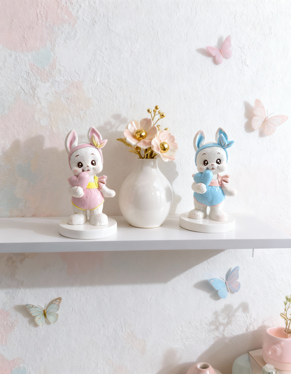 Pastel bunny with heart - handmade ceramic testimonial, box included