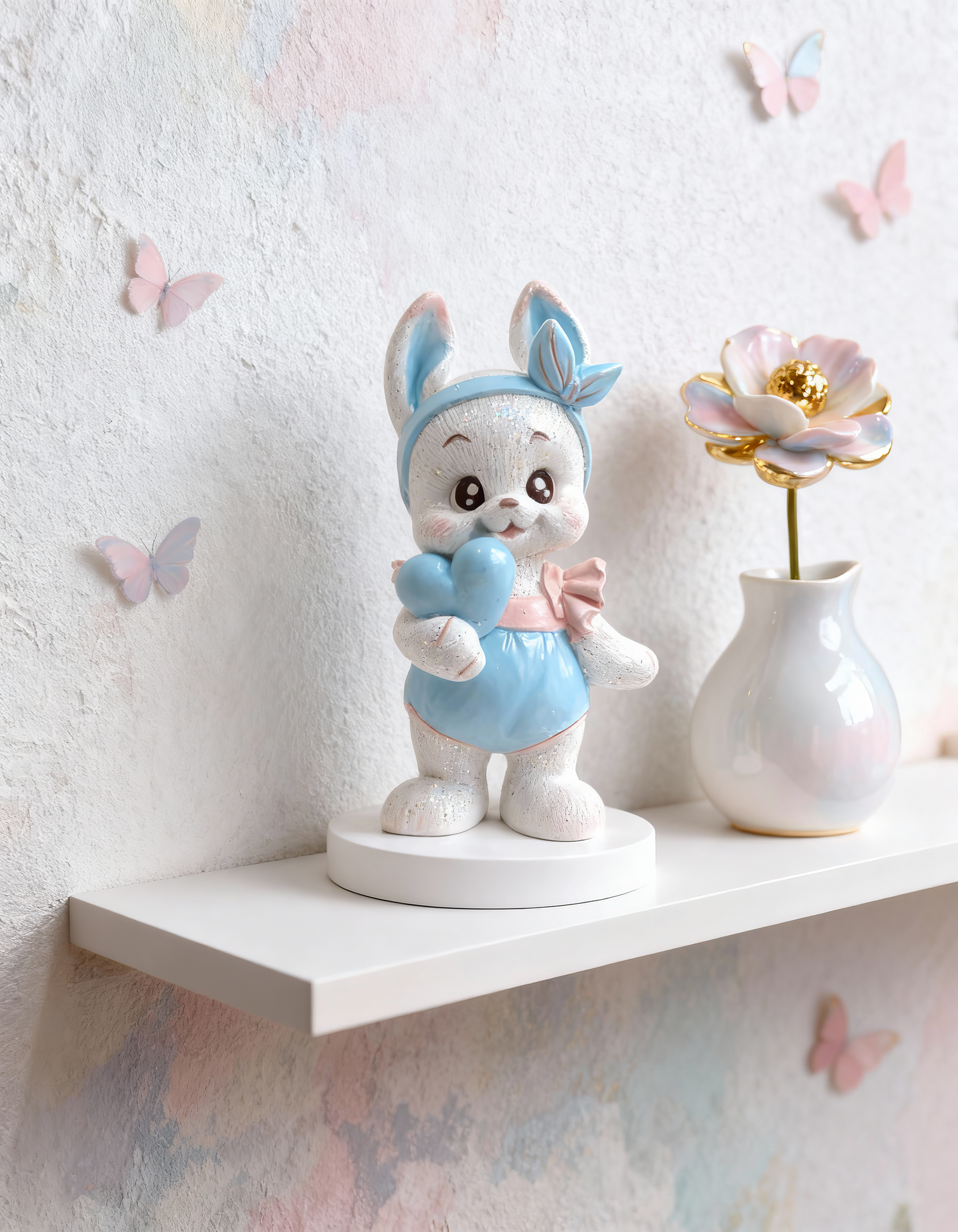 Pastel bunny with heart - handmade ceramic testimonial, box included