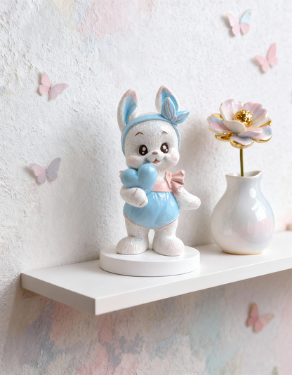 Pastel bunny with heart - handmade ceramic testimonial, box included