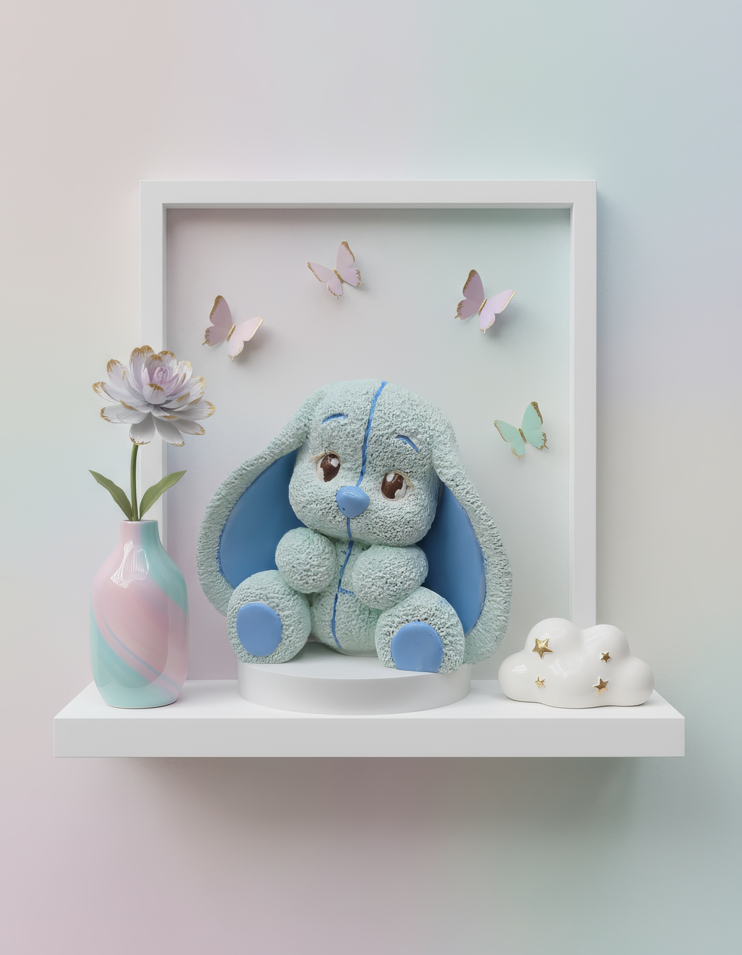 Iepuraș pastel cu urechi lungi - mărturie ceramică handmade, cutiuță inclusă