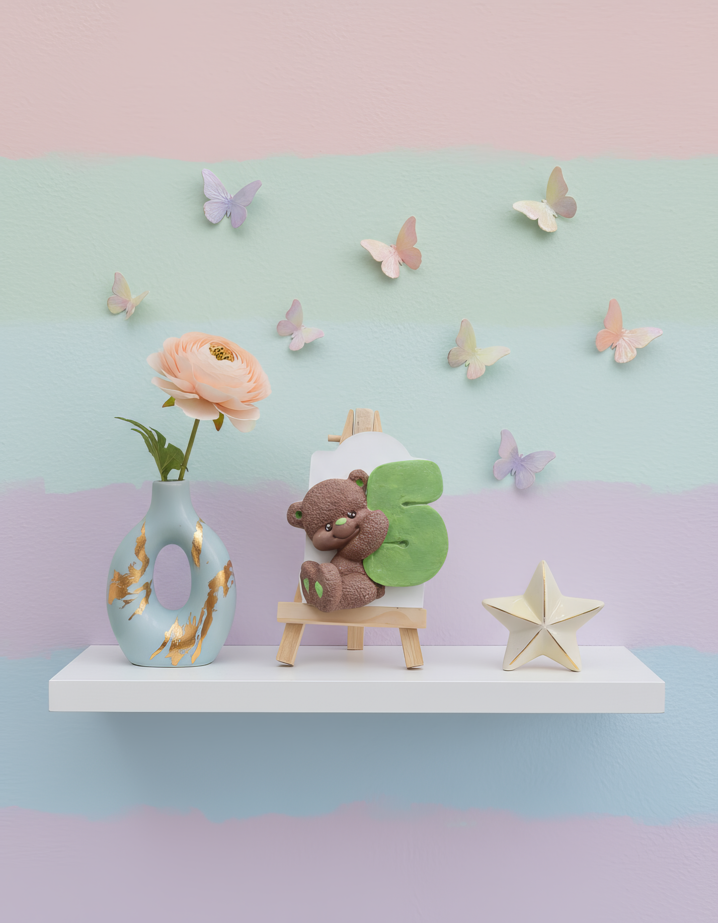 Magnet ursuleț cu Numarul 5  - mărturie ceramică handmade, cutiuță inclusă