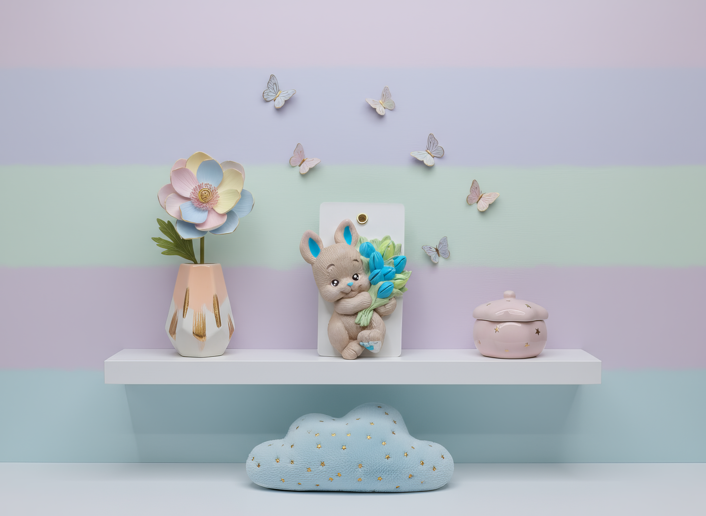 Odorizant ceramic iepuraș cu buchet lalele pastel - cu sticlută parfum 1ml inclusă