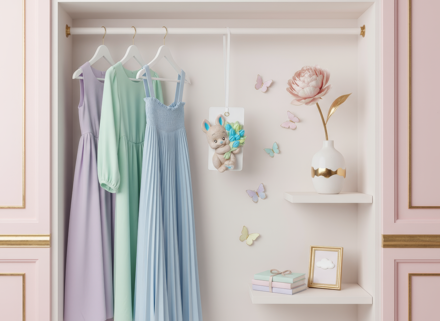 Odorizant ceramic iepuraș cu buchet lalele pastel - cu sticlută parfum 1ml inclusă