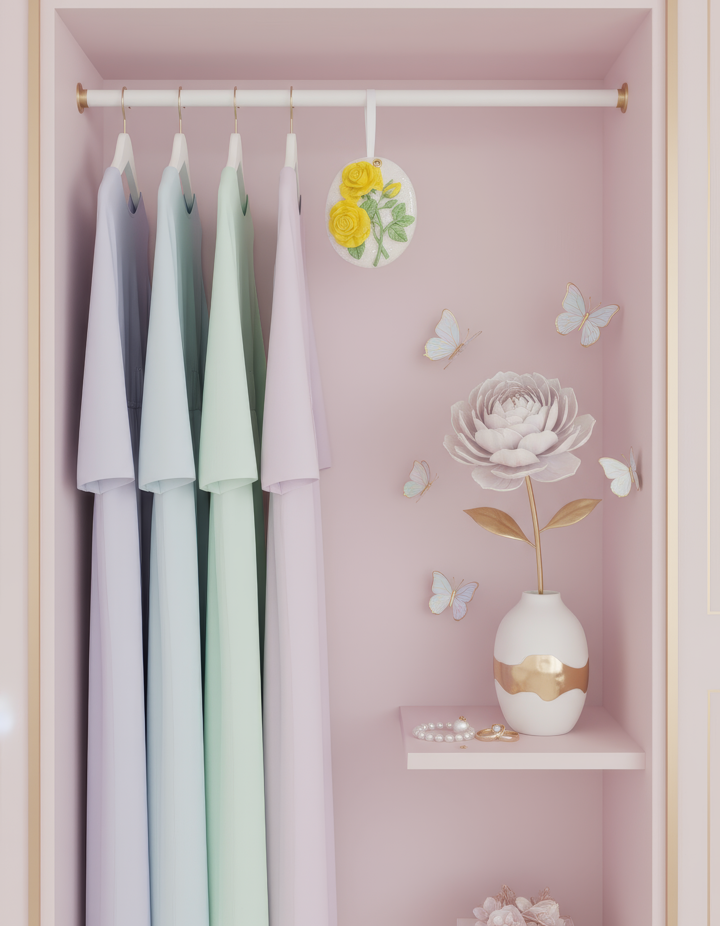 Scented oval floral ceramic air freshener - handmade ceramic with 1ml perfume bottle included