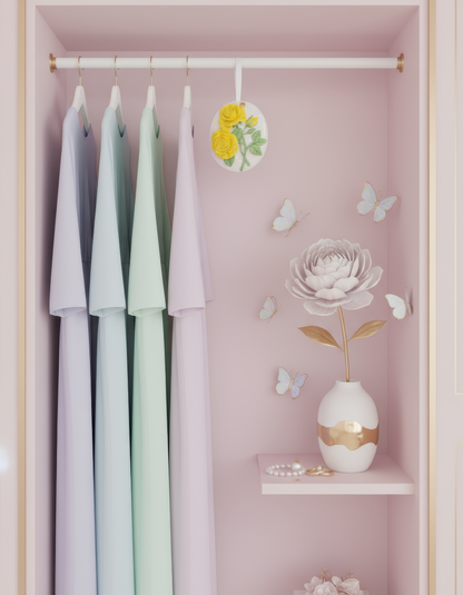 Scented oval floral ceramic air freshener - handmade ceramic with 1ml perfume bottle included