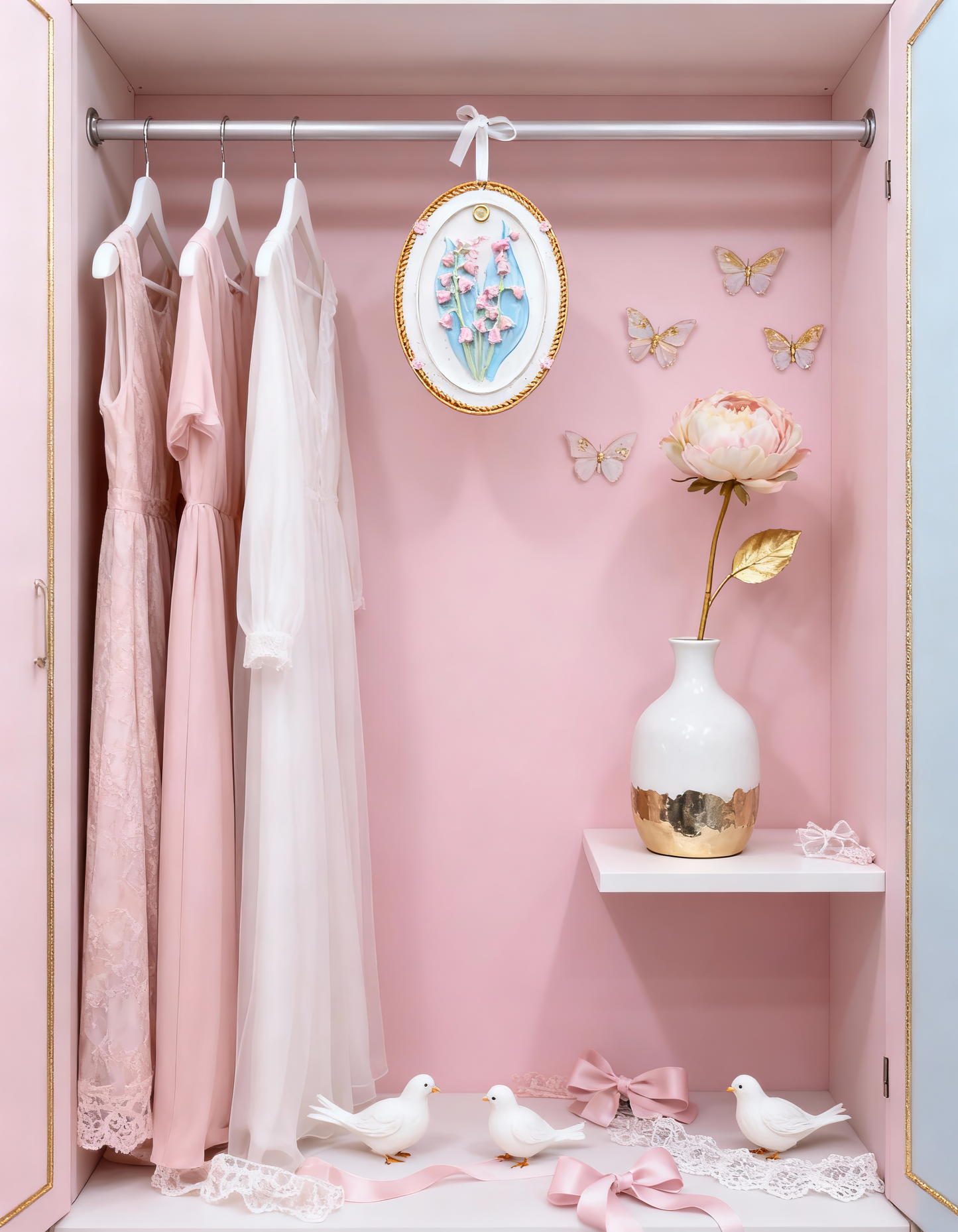 Mărturie nuntă elegantă - magnetel floral oval , handmade