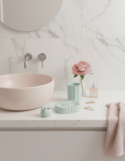 Set ceramic pentru baie „Soft Harmony" – pahar și tăviță pentru săpun